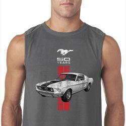 Mens Ford Shirt Red Stripe Mustang 50 Years Sleeveless Tee T-Shirt Mens Ford Shirt Red Stripe Mustang 50 Years Sleeveless Tee T-Shirt