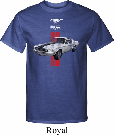 Mens Ford Shirt Red Stripe Mustang 50 Years Tall Tee T-Shirt
