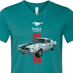 Mens Ford Shirt Red Stripe Mustang 50 Years Tri Blend V-neck Tee Mens Ford Shirt Red Stripe Mustang 50 Years Tri Blend V-neck Tee