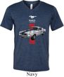 Mens Ford Shirt Red Stripe Mustang 50 Years Tri Blend V-neck Tee
