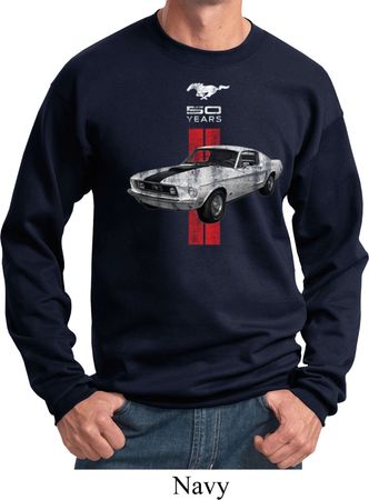 Mens Ford Sweatshirt Red Stripe Mustang 50 Years Sweat Shirt