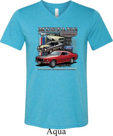 Mens Ford Tee Classic Mustangs Untamed Tri Blend V-neck