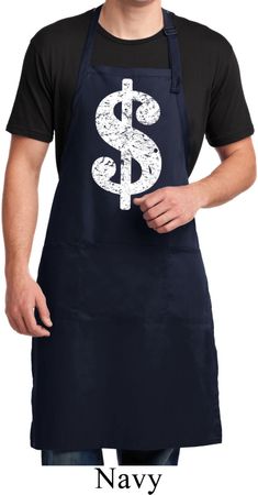 Mens Funny Apron Distressed Dollar Sign Full Length Apron with Pockets