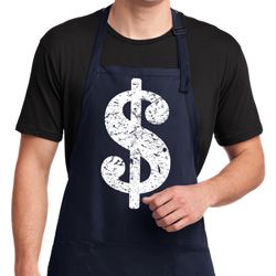 Mens Funny Apron Distressed Dollar Sign Full Length Apron with Pockets