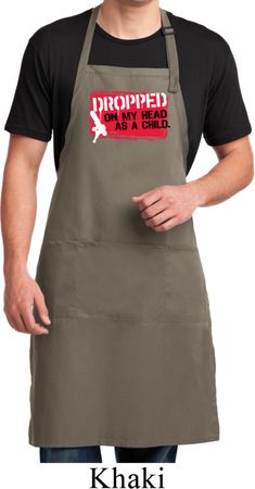Mens Funny Apron Dropped On My Head Full Length Apron with Pockets