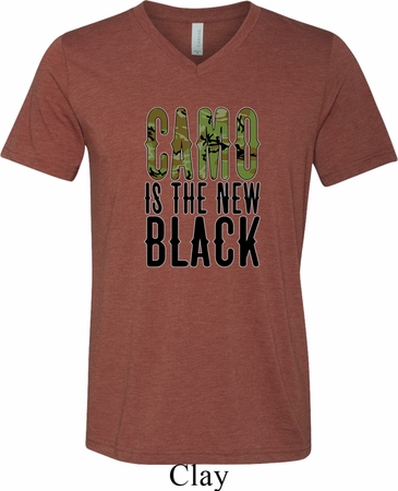 Mens Funny Shirt Camo is the New Black Tri Blend V-neck Tee T-Shirt