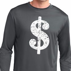 Mens Funny Shirt Distressed Dollar Sign Dry Wicking Long Sleeve TShirt