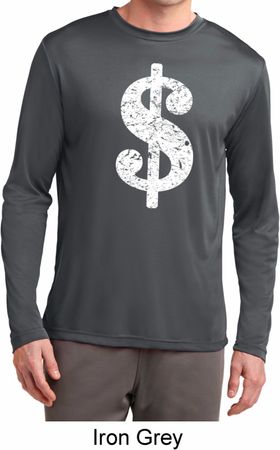 Mens Funny Shirt Distressed Dollar Sign Dry Wicking Long Sleeve TShirt