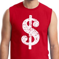 Mens Funny Shirt Distressed Dollar Sign Muscle Tee T-Shirt