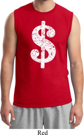 Mens Funny Shirt Distressed Dollar Sign Muscle Tee T-Shirt