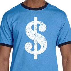Mens Funny Shirt Distressed Dollar Sign Ringer Tee T-Shirt