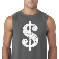Mens Funny Shirt Distressed Dollar Sign Sleeveless Tee T-Shirt