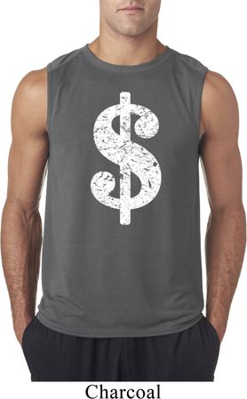 Mens Funny Shirt Distressed Dollar Sign Sleeveless Tee T-Shirt