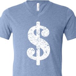Mens Funny Shirt Distressed Dollar Sign Tri Blend V-neck Tee T-Shirt