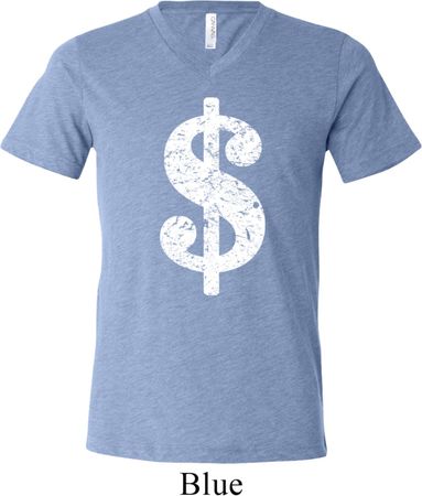 Mens Funny Shirt Distressed Dollar Sign Tri Blend V-neck Tee T-Shirt