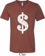 Mens Funny Shirt Distressed Dollar Sign Tri Blend V-neck Tee T-Shirt