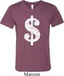 Mens Funny Shirt Distressed Dollar Sign Tri Blend V-neck Tee T-Shirt