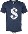 Mens Funny Shirt Distressed Dollar Sign Tri Blend V-neck Tee T-Shirt