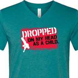 Mens Funny Shirt Dropped On My Head Tri Blend V-neck Tee T-Shirt
