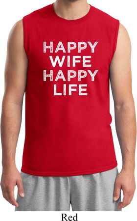 Mens Funny Shirt Happy Wife Happy Life Muscle Tee T-Shirt
