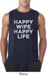 Mens Funny Shirt Happy Wife Happy Life Sleeveless Tee T-Shirt