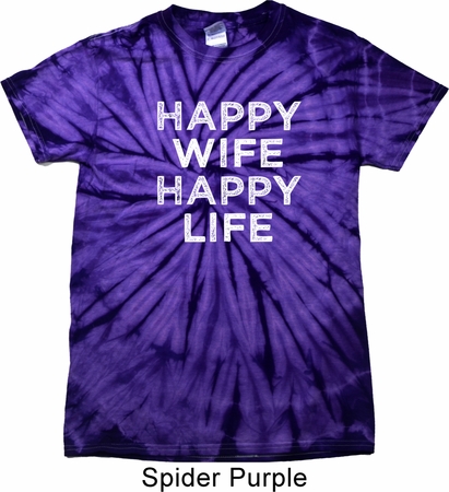 Mens Funny Shirt Happy Wife Happy Life Spider Tie Dye Tee T-shirt