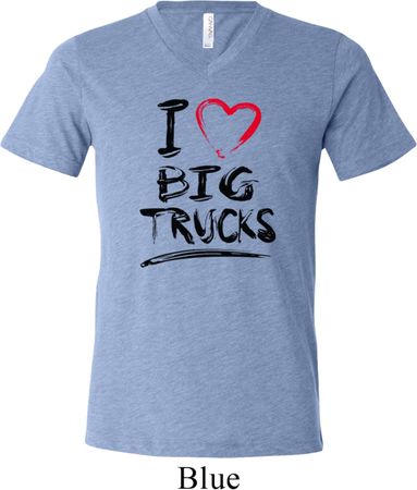 Mens Funny Shirt I Love Big Trucks Tri Blend V-neck Tee T-Shirt