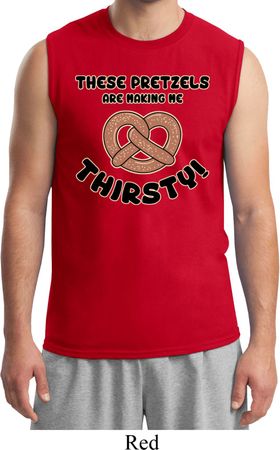 Mens Funny Shirt Thirsty Pretzels Muscle Tee T-Shirt