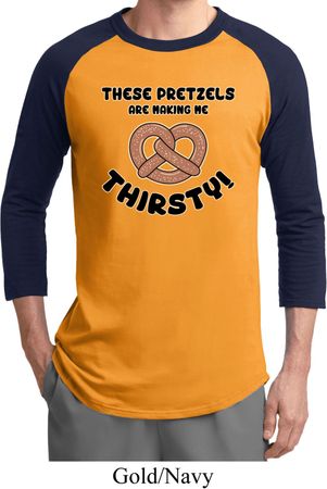 Mens Funny Shirt Thirsty Pretzels Raglan Tee T-Shirt