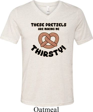 Mens Funny Shirt Thirsty Pretzels Tri Blend V-neck Tee T-Shirt
