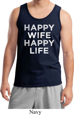 Mens Funny Tanktop Happy Wife Happy Life Tank Top