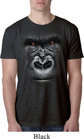 Mens Gorilla Shirt Big Gorilla Face Burnout T-Shirt