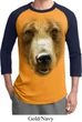 Mens Grizzly Bear Shirt Big Grizzly Bear Face Raglan Tee T-Shirt