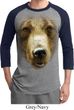 Mens Grizzly Bear Shirt Big Grizzly Bear Face Raglan Tee T-Shirt