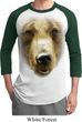 Mens Grizzly Bear Shirt Big Grizzly Bear Face Raglan Tee T-Shirt