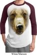 Mens Grizzly Bear Shirt Big Grizzly Bear Face Raglan Tee T-Shirt