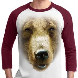 Mens Grizzly Bear Shirt Big Grizzly Bear Face Raglan Tee T-Shirt Mens Grizzly Bear Shirt Big Grizzly Bear Face Raglan Tee T-Shirt