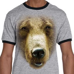 Mens Grizzly Bear Shirt Big Grizzly Bear Face Ringer Tee T-Shirt Mens Grizzly Bear Shirt Big Grizzly Bear Face Ringer Tee T-Shirt