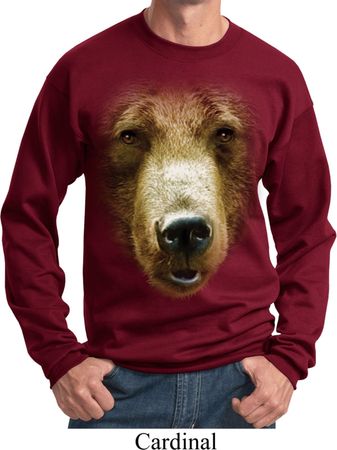 Mens Grizzly Bear Sweatshirt Big Grizzly Bear Face Sweat Shirt