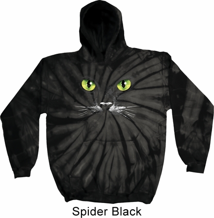 Mens Halloween Hoodie Black Cat Tie Dye Hoody