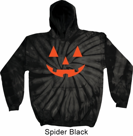 Mens Halloween Hoodie Orange Jack O Lantern Tie Dye Hoody