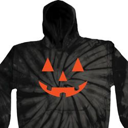 Mens Halloween Hoodie Orange Jack O Lantern Tie Dye Hoody