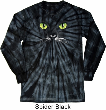 Mens Halloween Shirt Black Cat Long Sleeve Tie Dye Tee T-shirt