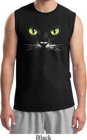 Mens Halloween Shirt Black Cat Muscle Tee T-Shirt