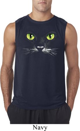 Mens Halloween Shirt Black Cat Sleeveless Tee T-Shirt