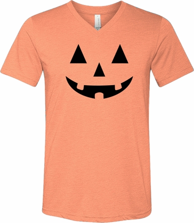 Mens Halloween Shirt Black Jack O Lantern Tri Blend V-neck Tee T-Shirt
