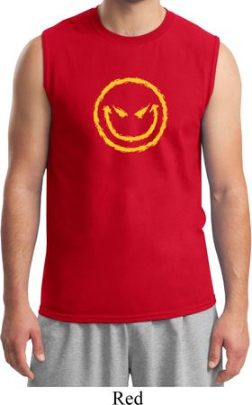 Mens Halloween Shirt Evil Smiley Face Muscle Tee T-Shirt