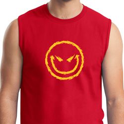 Mens Halloween Shirt Evil Smiley Face Muscle Tee T-Shirt