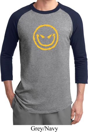 Mens Halloween Shirt Evil Smiley Face Raglan Tee T-Shirt