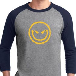 Mens Halloween Shirt Evil Smiley Face Raglan Tee T-Shirt